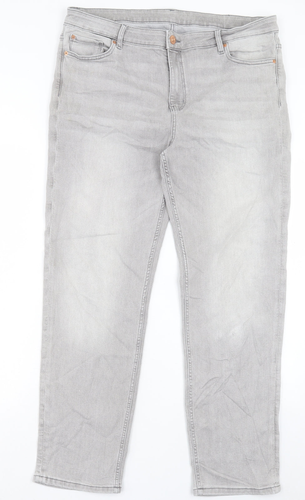 Marks and Spencer Womens Grey Cotton Straight Jeans Size 18 L29 in Regular Button