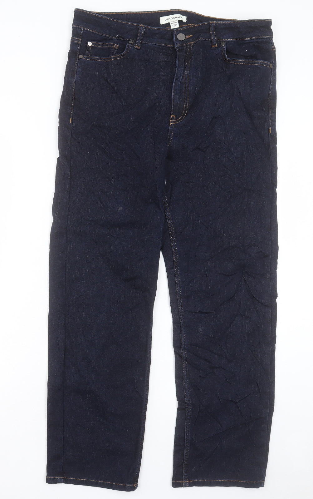 Autograph Womens Blue Cotton Straight Jeans Size 16 L28 in Regular Button