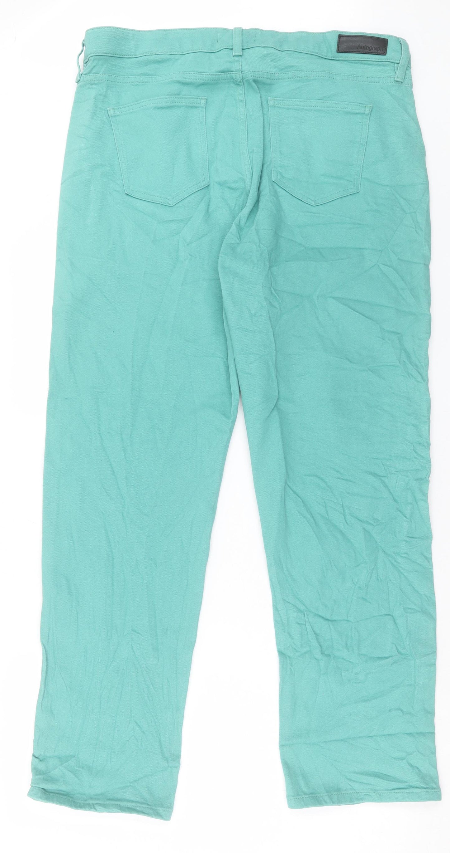 Autograph Womens Green Cotton Straight Jeans Size 18 L32 in Regular Button