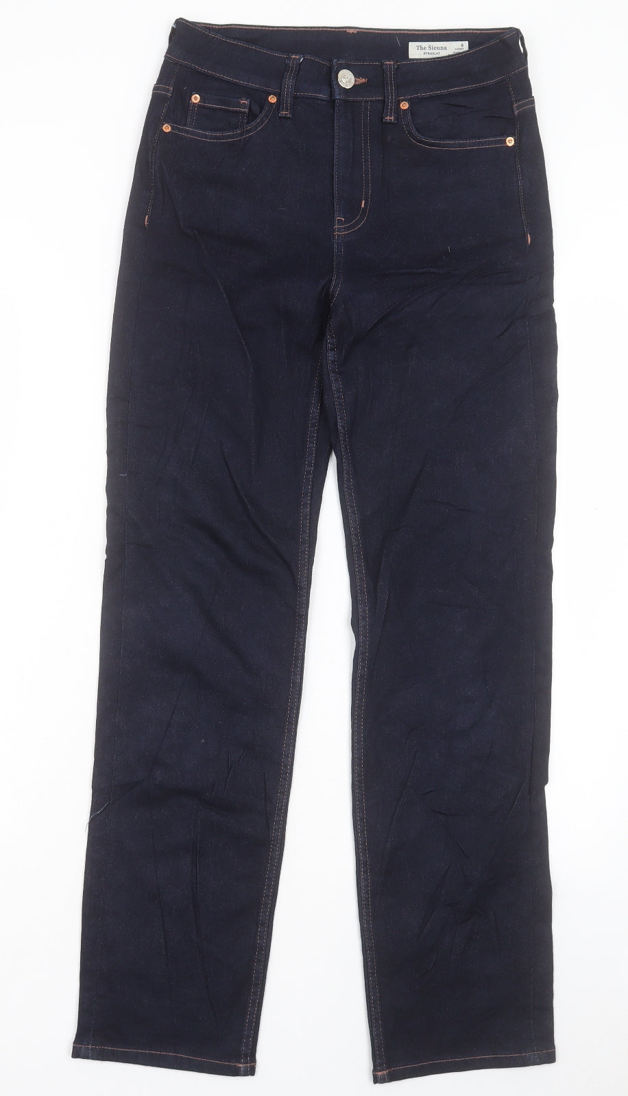 Marks and Spencer Womens Blue Cotton Straight Jeans Size 8 L29 in Regular Button