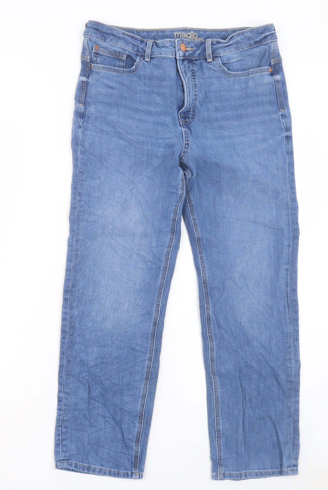 Marks and Spencer Womens Blue Cotton Straight Jeans Size 14 L26 in Regular Button