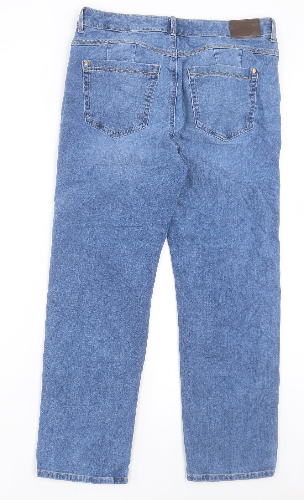 Marks and Spencer Womens Blue Cotton Straight Jeans Size 14 L26 in Regular Button