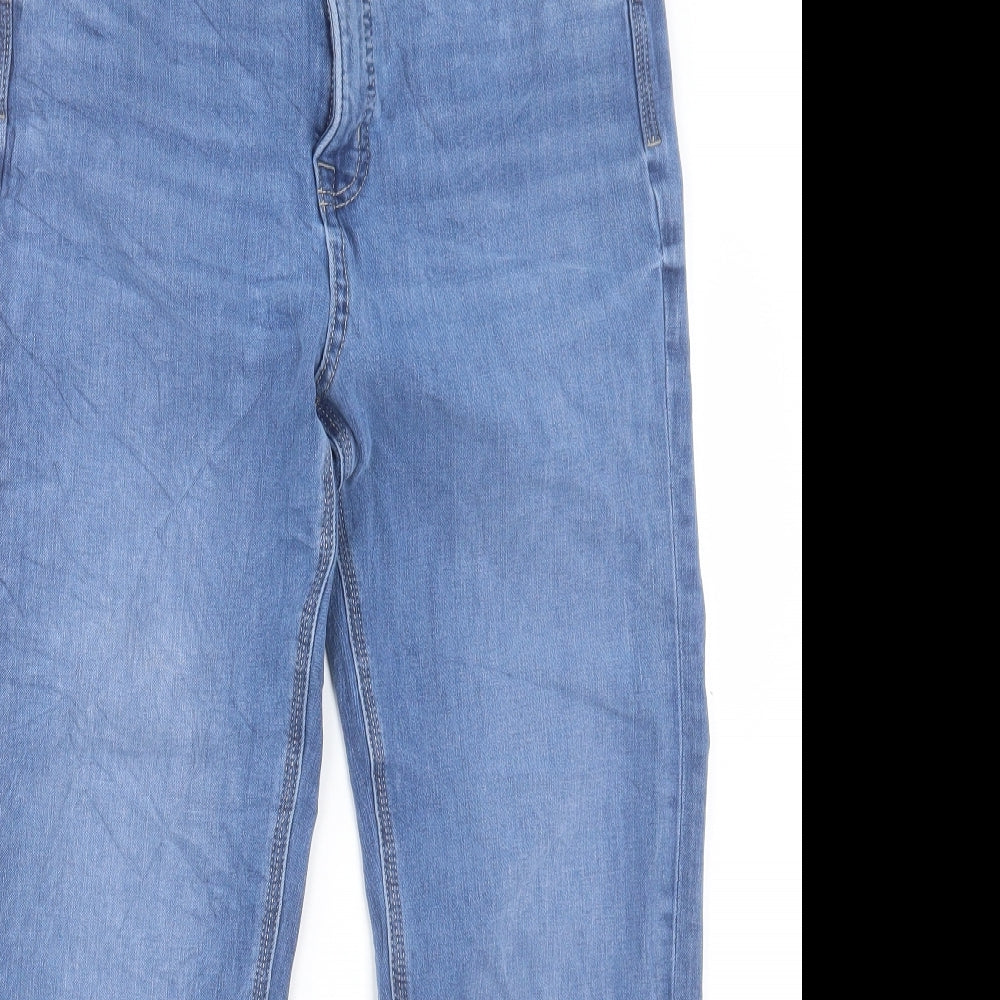 Marks and Spencer Womens Blue Cotton Straight Jeans Size 14 L26 in Regular Button