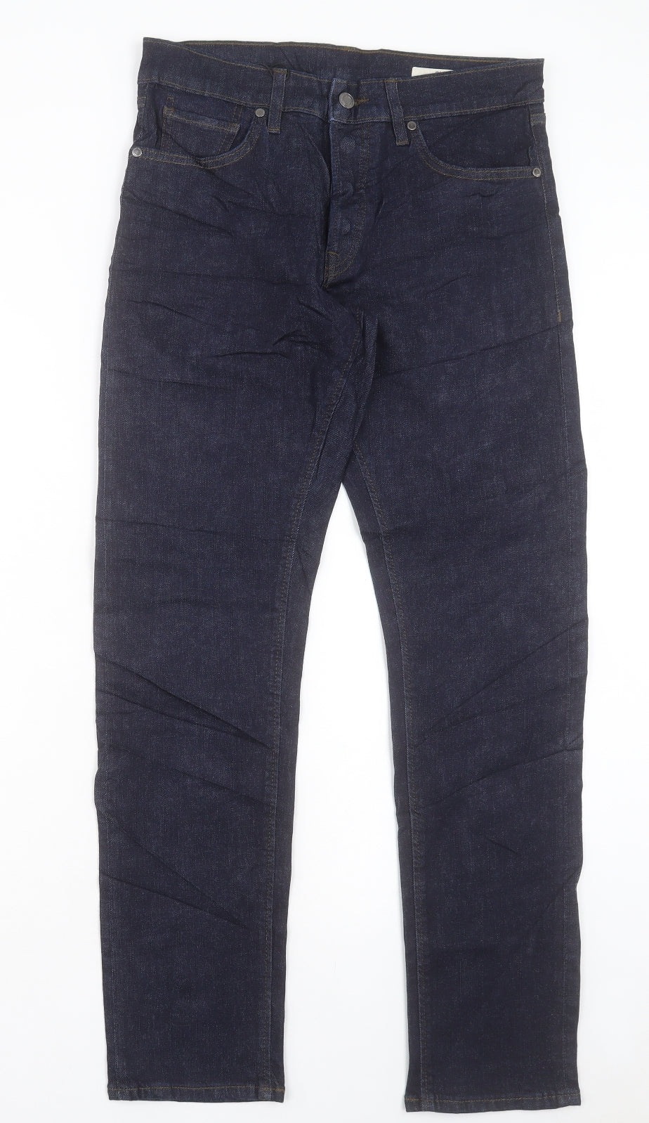 Marks and Spencer Mens Blue Cotton Straight Jeans Size 30 L31 in Slim Button