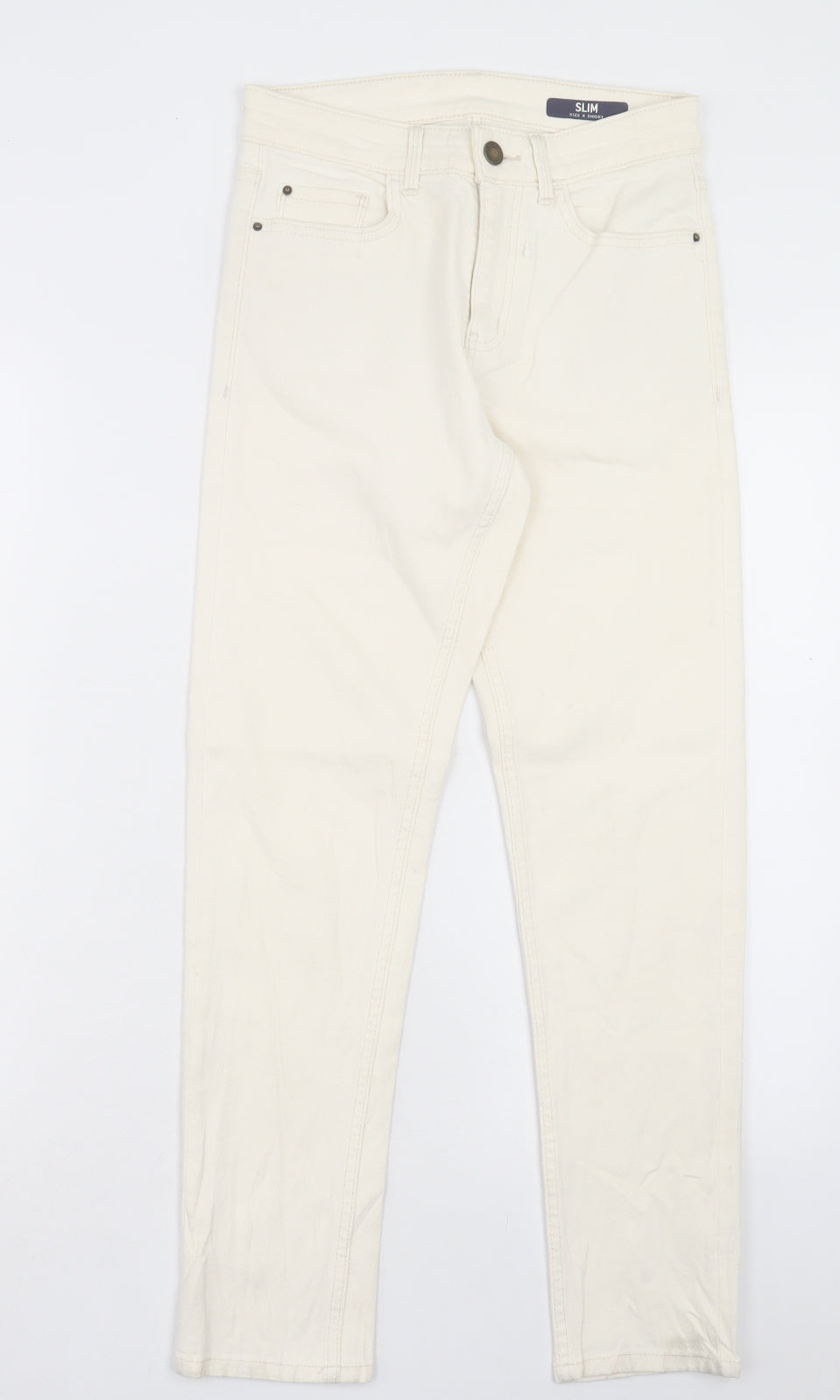Marks and Spencer Womens Ivory Cotton Straight Jeans Size 8 L27 in Slim Button