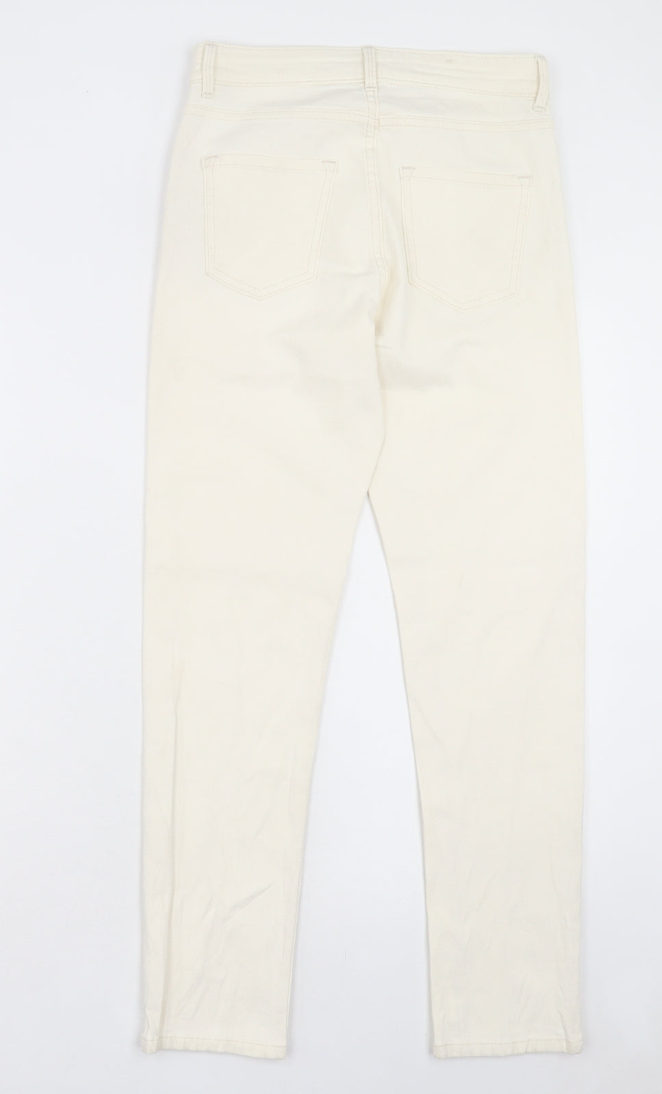 Marks and Spencer Womens Ivory Cotton Straight Jeans Size 8 L27 in Slim Button