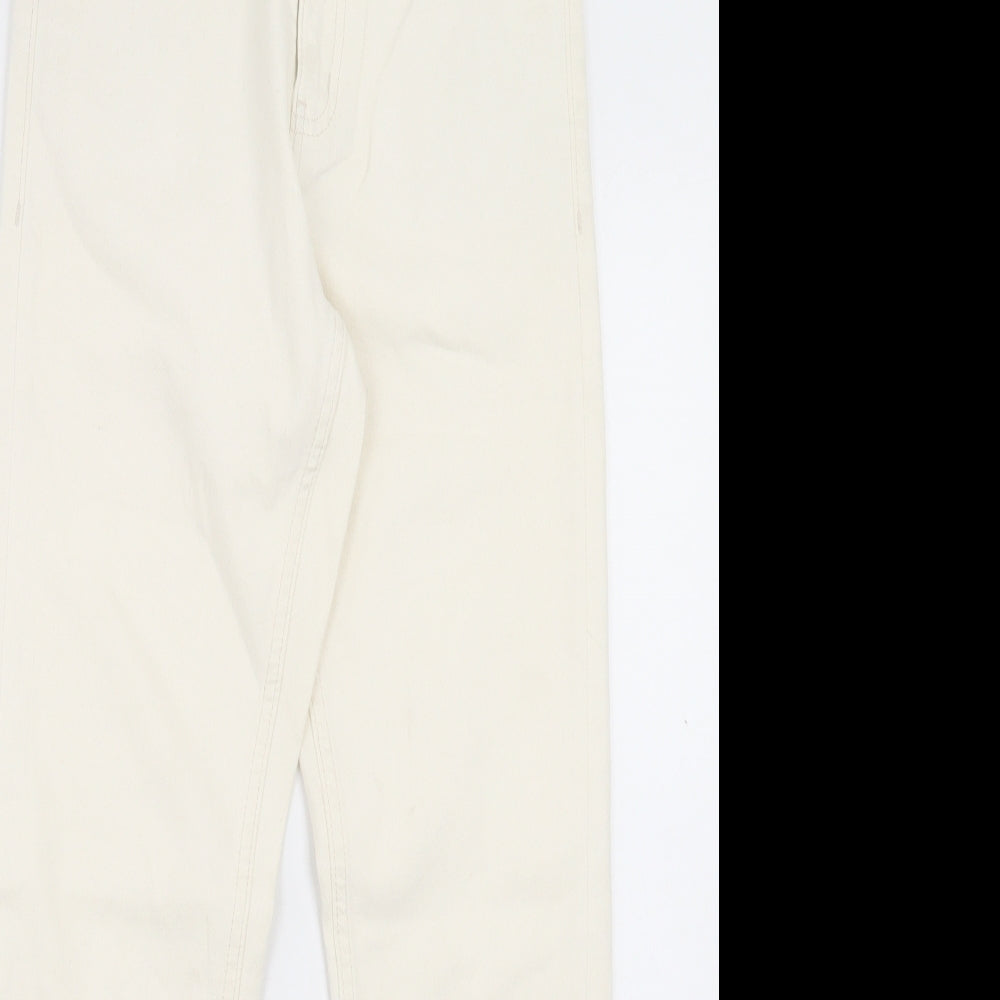Marks and Spencer Womens Ivory Cotton Straight Jeans Size 8 L27 in Slim Button