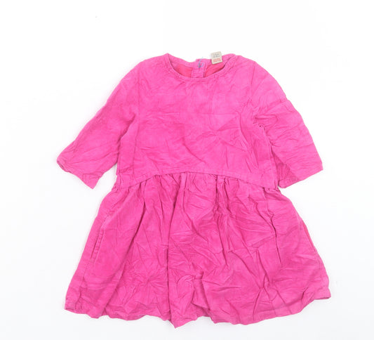 TU Girls Pink Cotton A-Line Size 2-3 Years Crew Neck Button