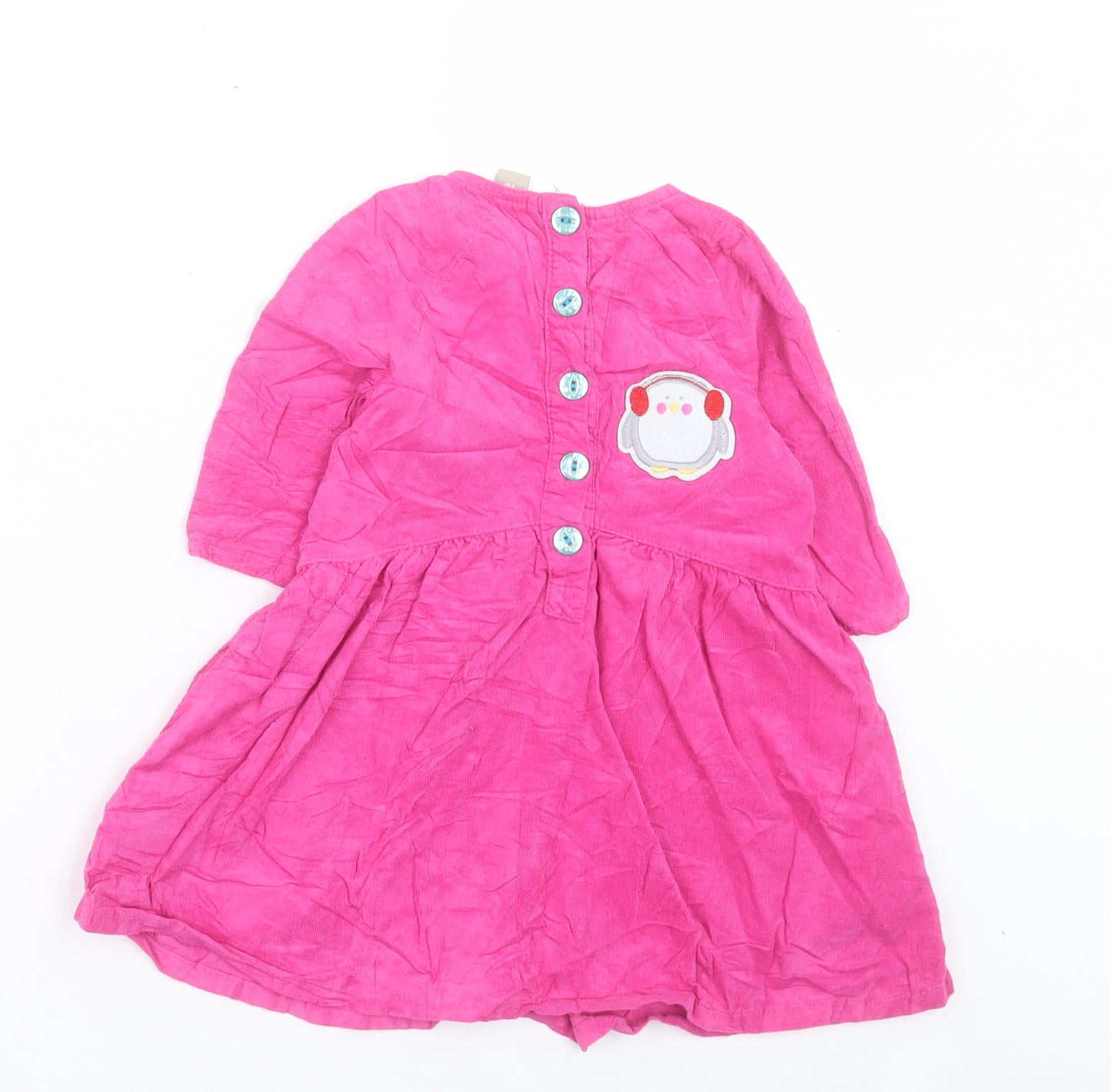 TU Girls Pink Cotton A-Line Size 2-3 Years Crew Neck Button