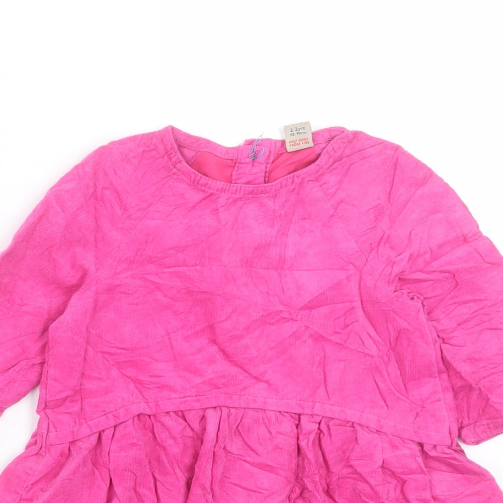 TU Girls Pink Cotton A-Line Size 2-3 Years Crew Neck Button