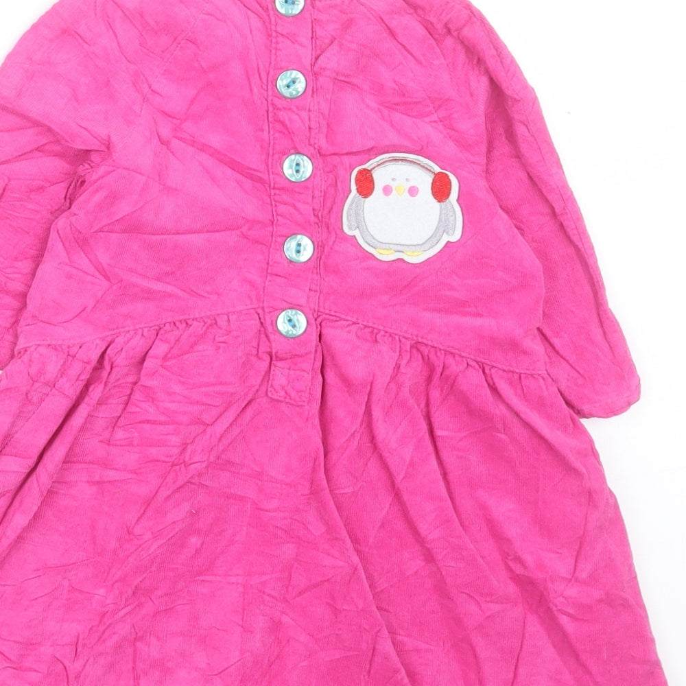 TU Girls Pink Cotton A-Line Size 2-3 Years Crew Neck Button