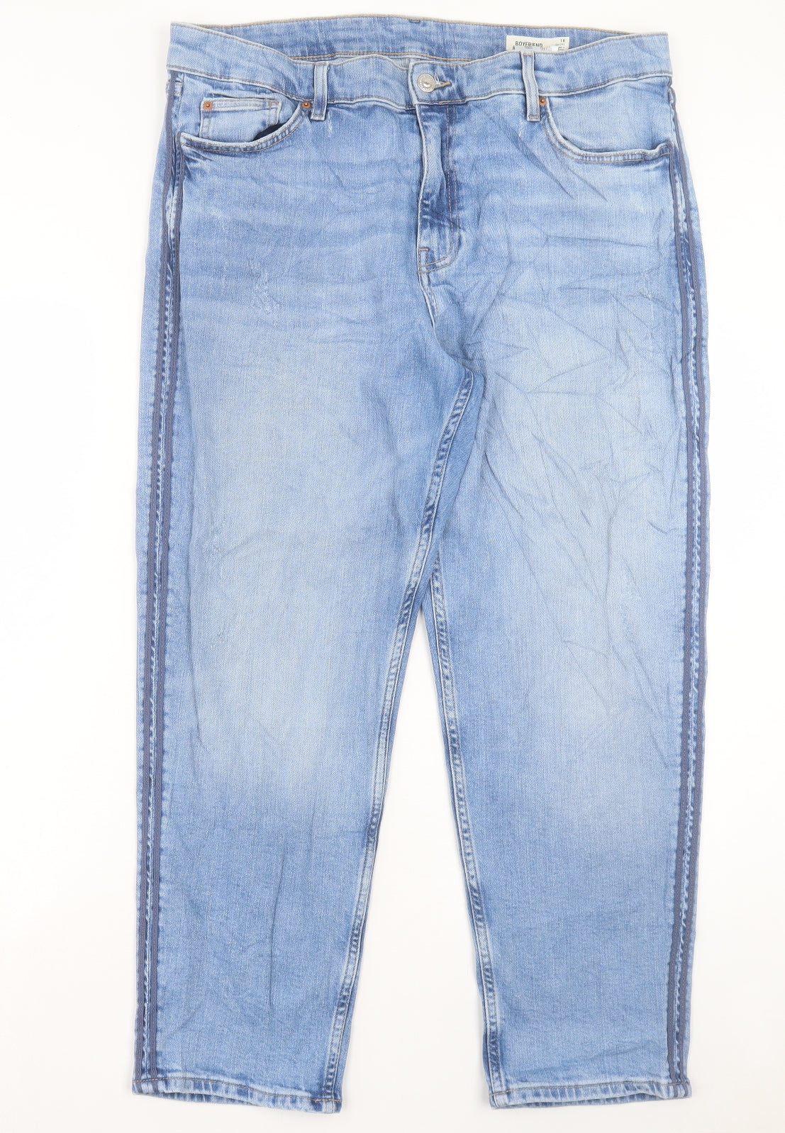 Marks and Spencer Womens Blue Cotton Boyfriend Jeans Size 18 L28 in Regular Button