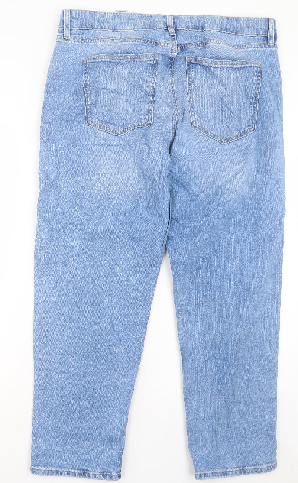 Marks and Spencer Womens Blue Cotton Boyfriend Jeans Size 18 L28 in Regular Button