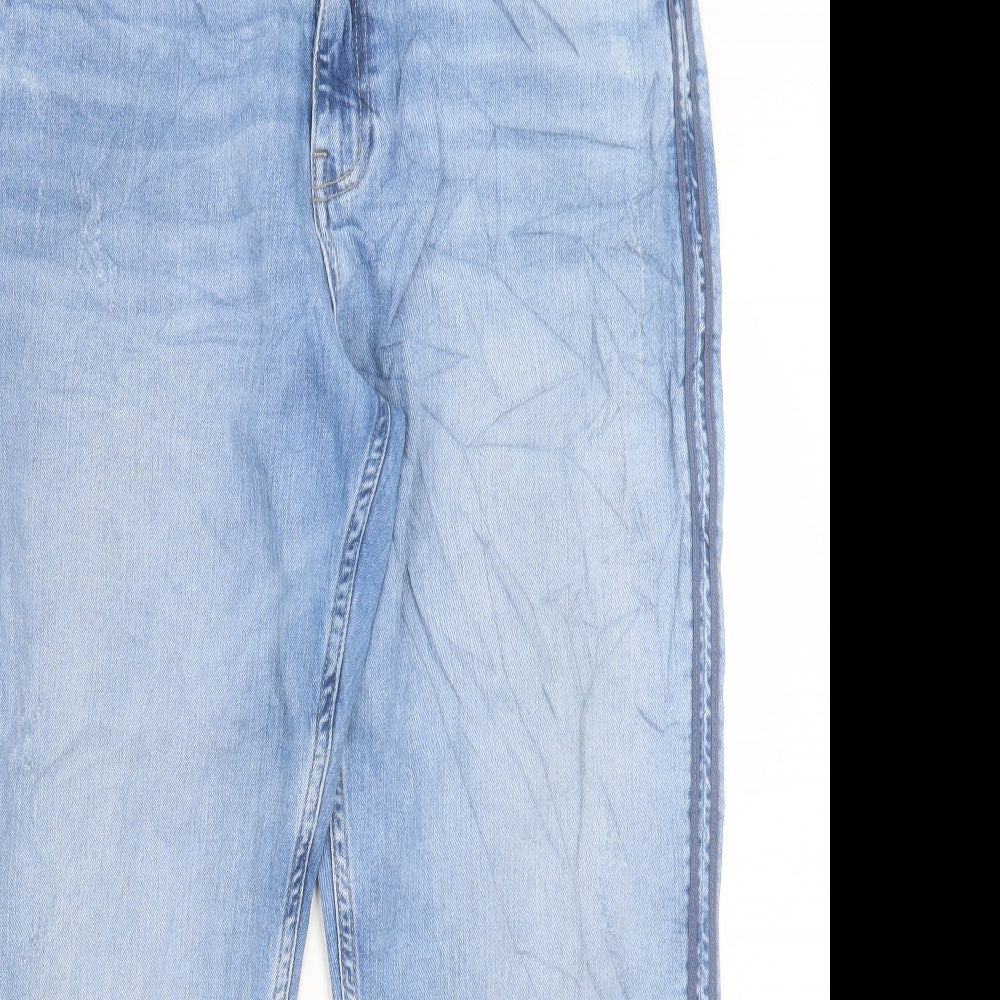 Marks and Spencer Womens Blue Cotton Boyfriend Jeans Size 18 L28 in Regular Button