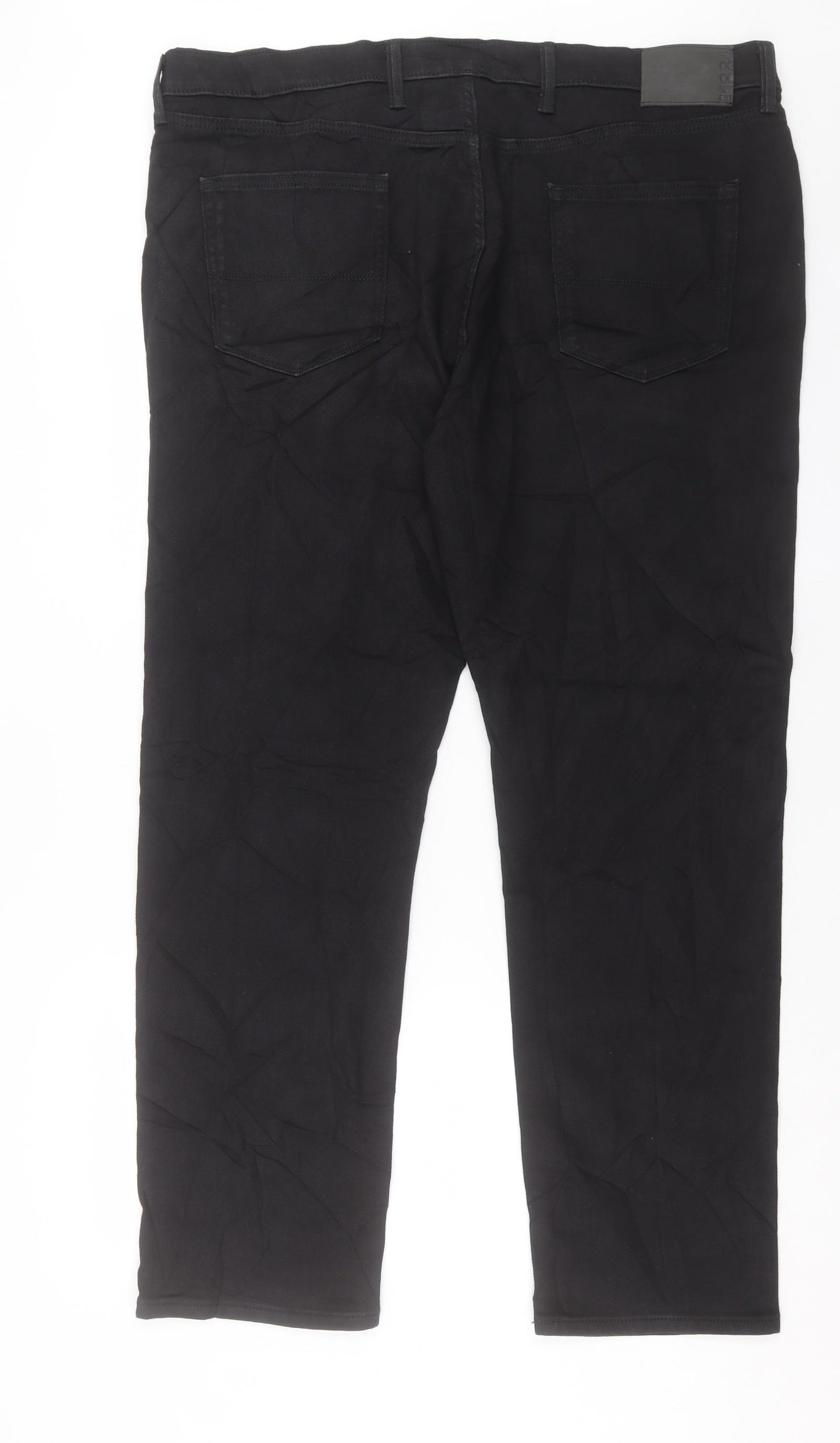 Marks and Spencer Mens Black Cotton Tapered Jeans Size 42 in L31 in Regular Button
