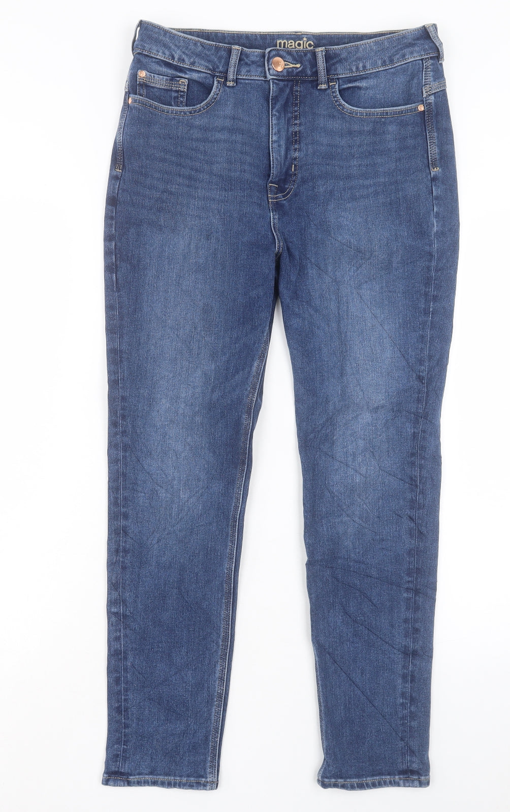 Marks and Spencer Womens Blue Cotton Skinny Jeans Size 12 L26 in Regular Button