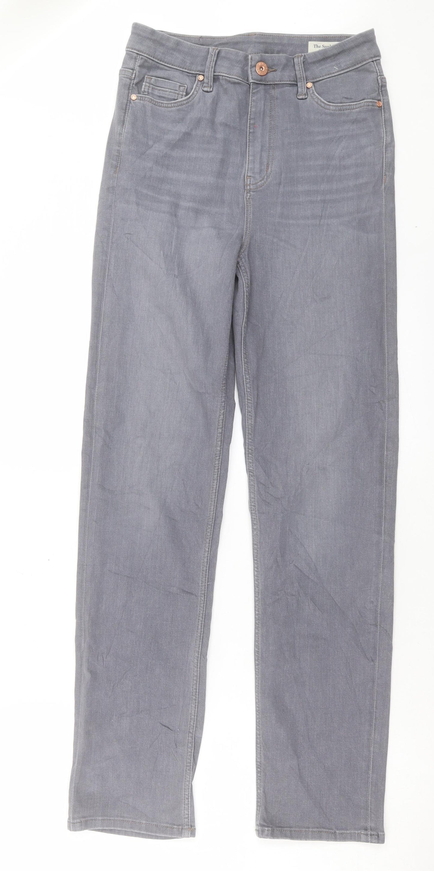 Marks and Spencer Womens Grey Cotton Straight Jeans Size 10 L31 in Regular Button