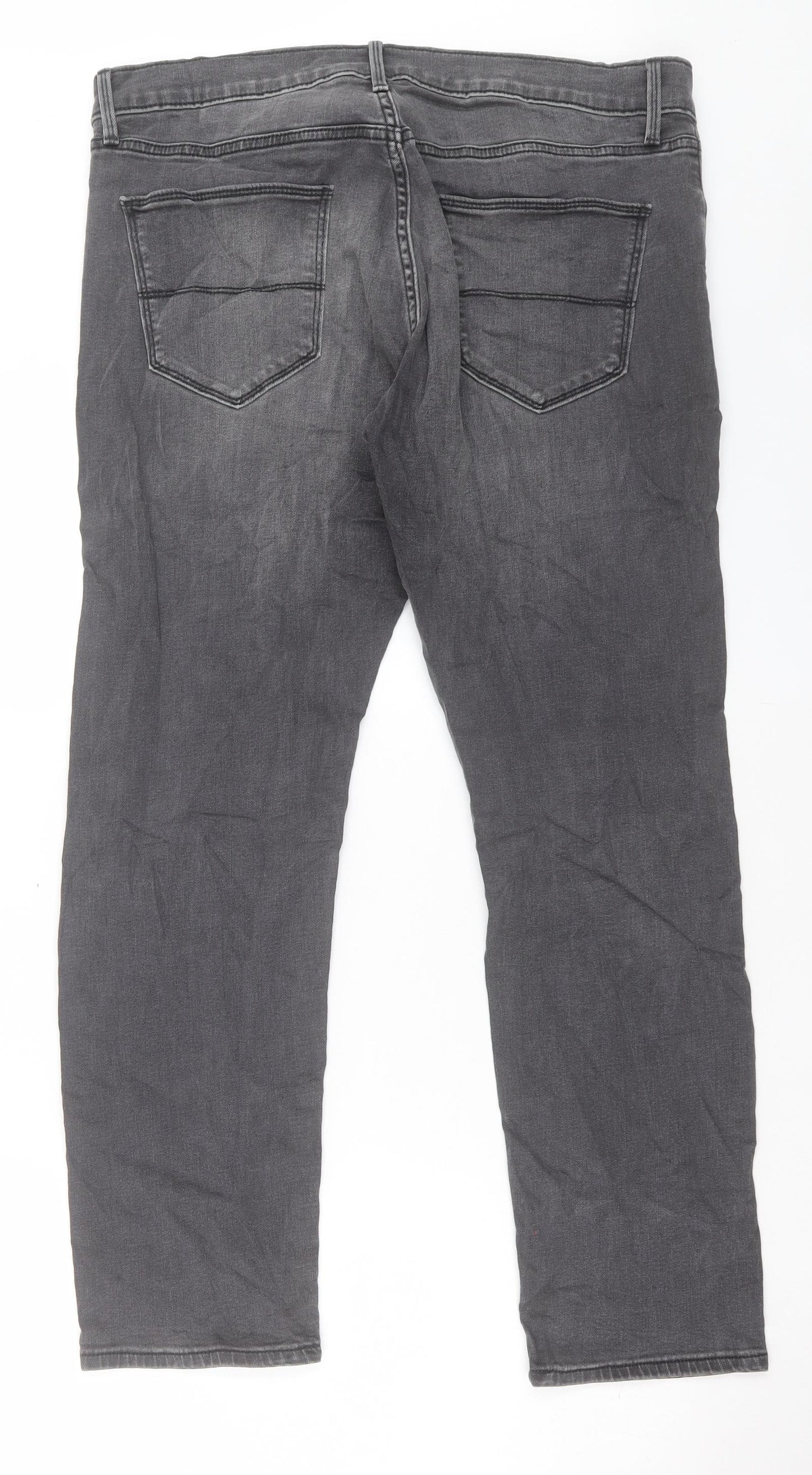 Marks and Spencer Mens Grey Cotton Straight Jeans Size 36 in L29 in Regular Button - Short Leg