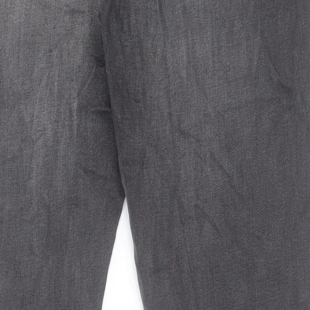 Marks and Spencer Mens Grey Cotton Straight Jeans Size 36 in L29 in Regular Button - Short Leg