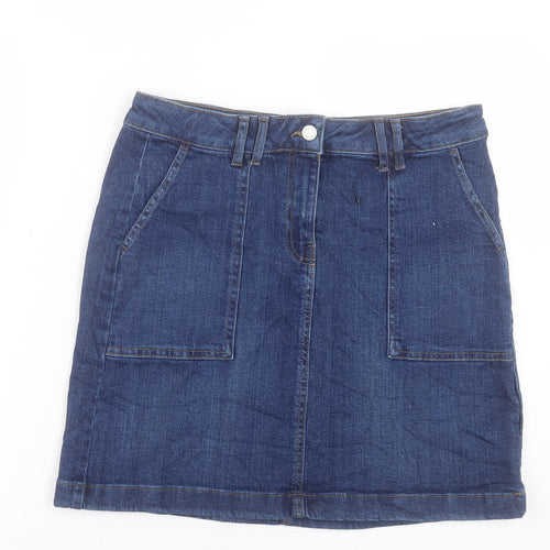 Marks and Spencer Womens Blue Cotton A-Line Skirt Size 12 Button