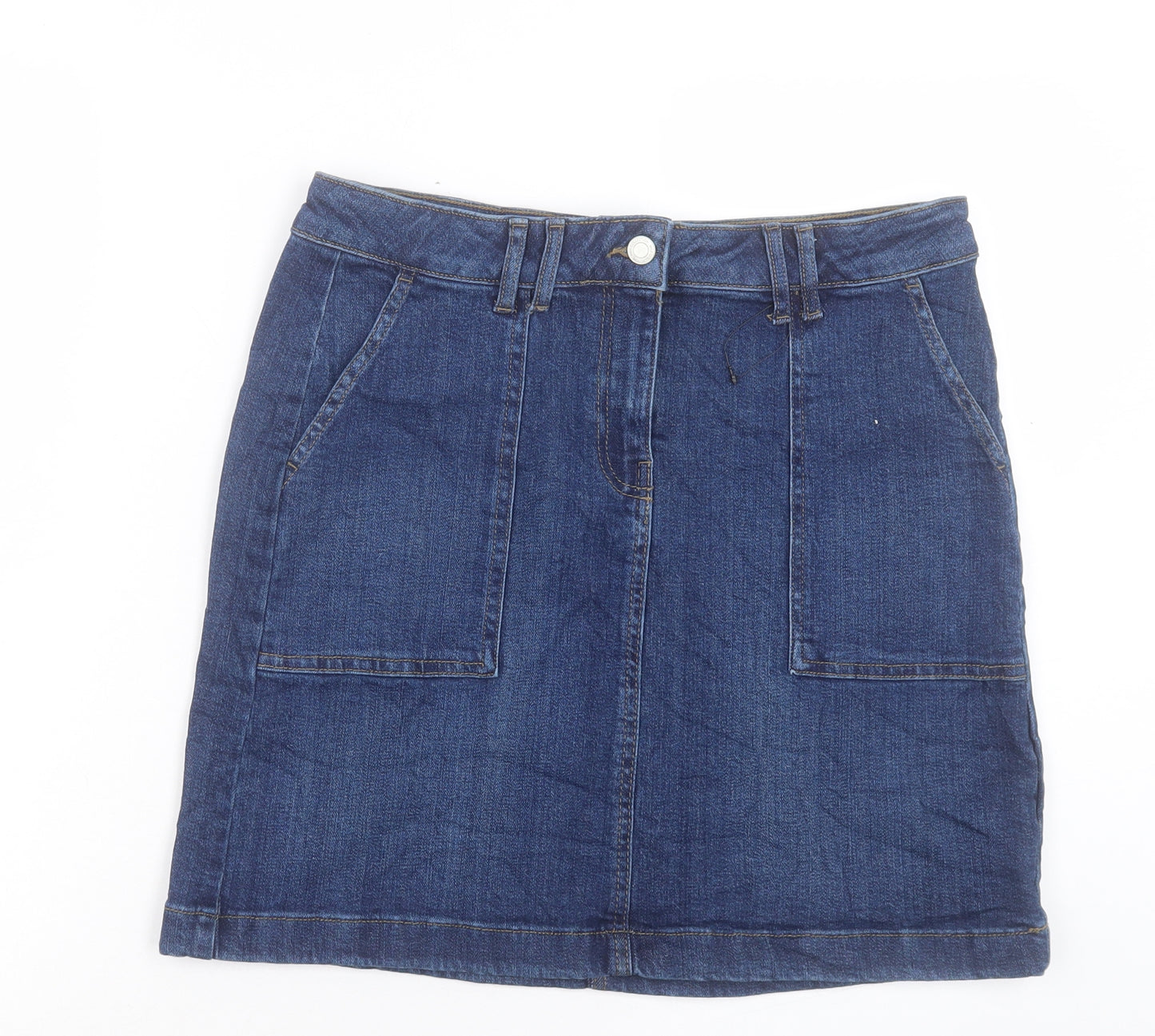 Marks and Spencer Womens Blue Cotton A-Line Skirt Size 12 Button