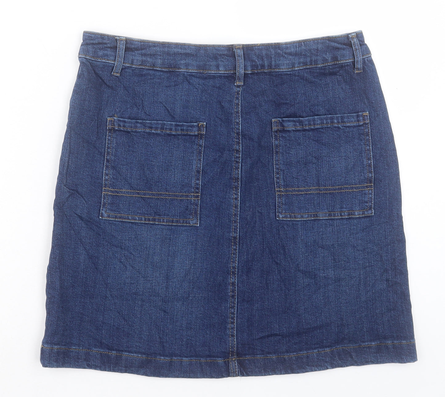 Marks and Spencer Womens Blue Cotton A-Line Skirt Size 12 Button