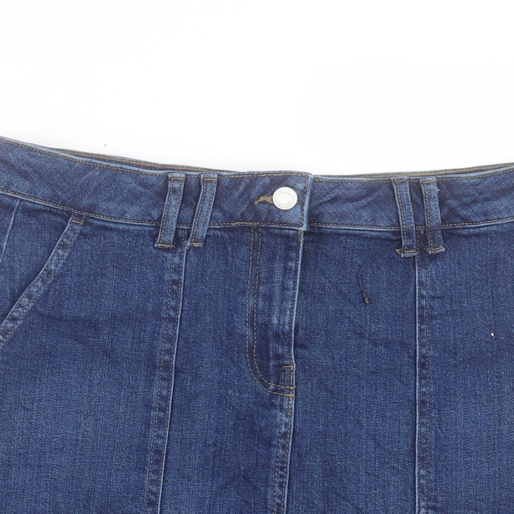 Marks and Spencer Womens Blue Cotton A-Line Skirt Size 12 Button