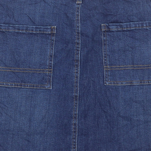 Marks and Spencer Womens Blue Cotton A-Line Skirt Size 12 Button