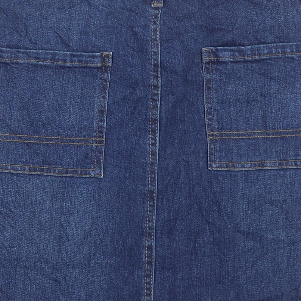 Marks and Spencer Womens Blue Cotton A-Line Skirt Size 12 Button