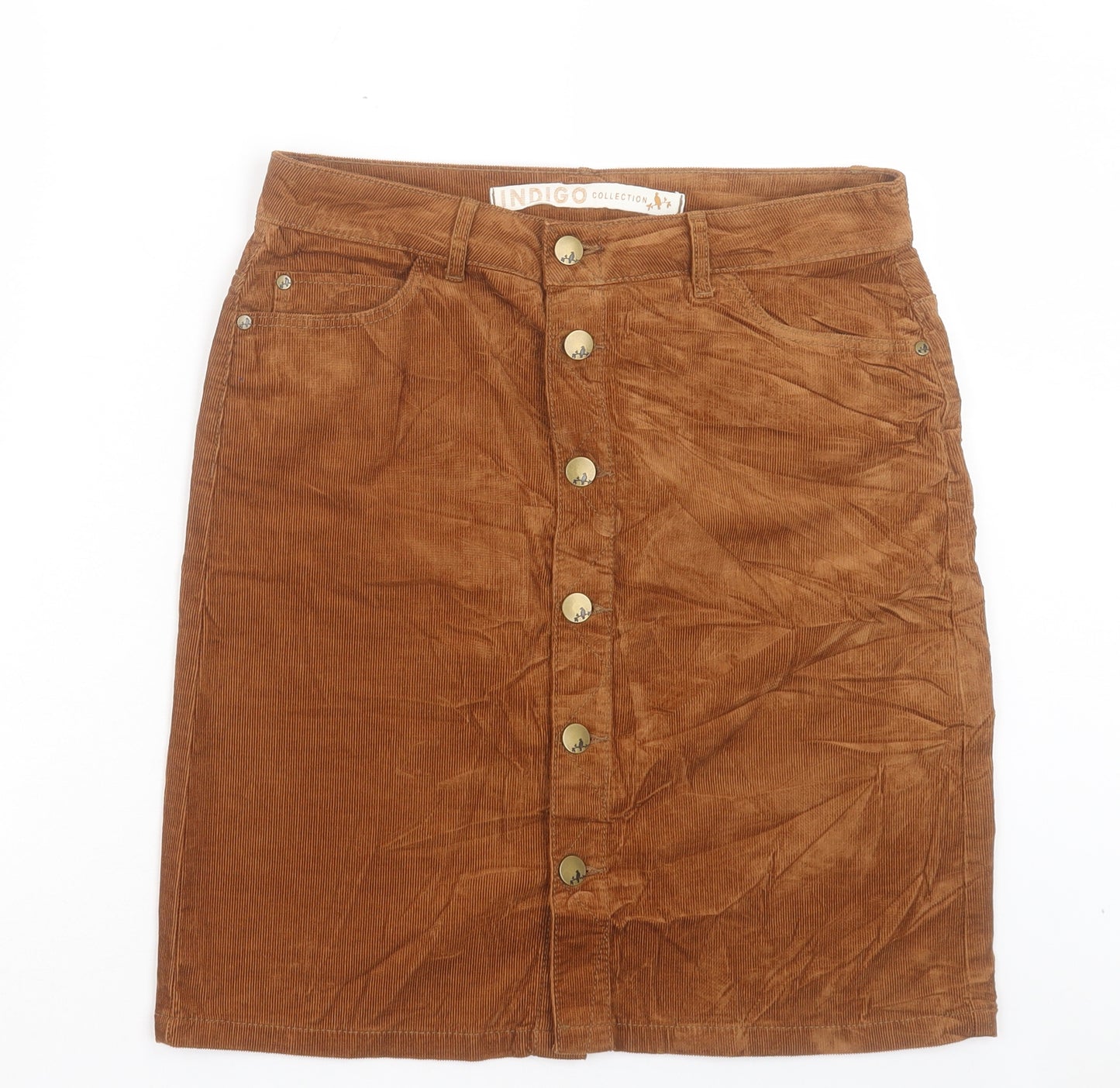 Indigo Womens Brown Cotton A-Line Skirt Size 10 Button