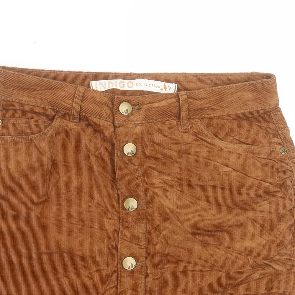 Indigo Womens Brown Cotton A-Line Skirt Size 10 Button