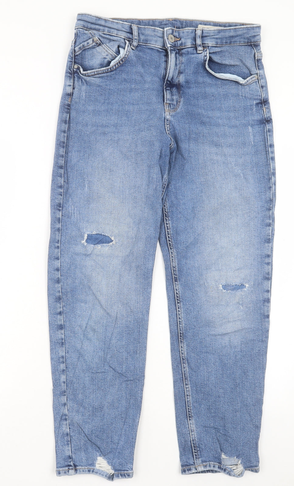 Marks and Spencer Womens Blue Cotton Boyfriend Jeans Size 12 L26 in Regular Button