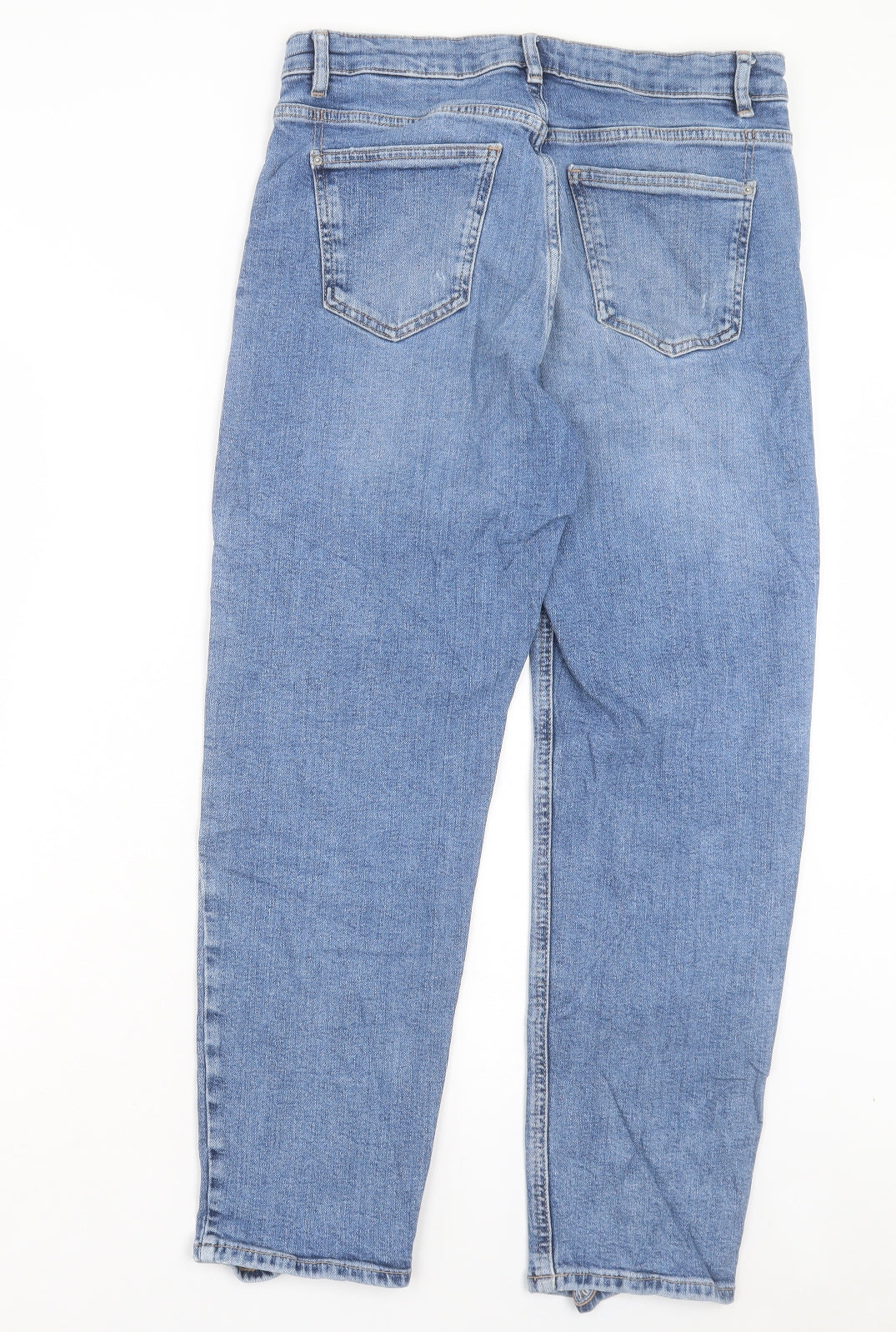 Marks and Spencer Womens Blue Cotton Boyfriend Jeans Size 12 L26 in Regular Button