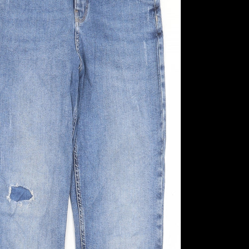 Marks and Spencer Womens Blue Cotton Boyfriend Jeans Size 12 L26 in Regular Button