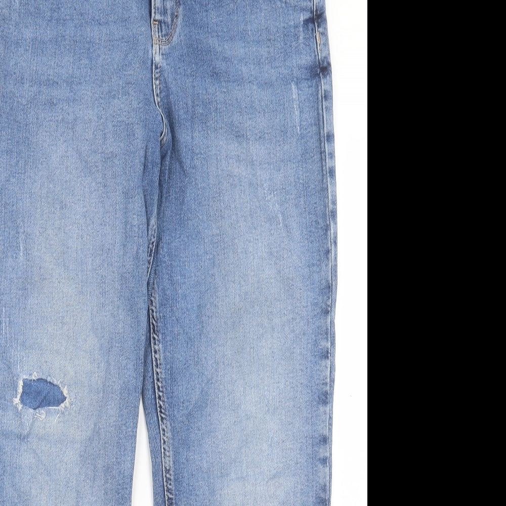 Marks and Spencer Womens Blue Cotton Boyfriend Jeans Size 12 L26 in Regular Button