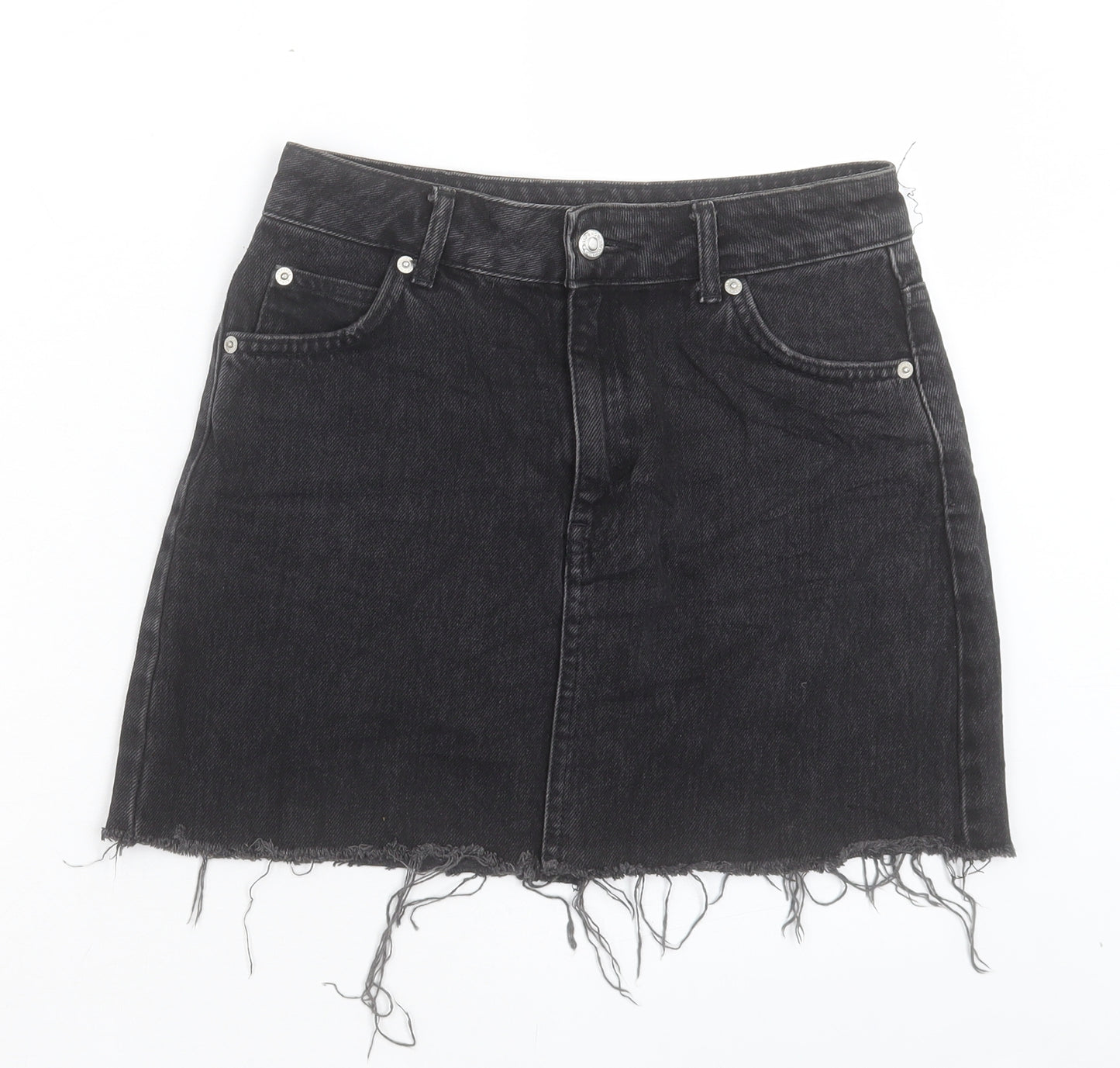 Topshop Womens Black Cotton A-Line Skirt Size 8 Button