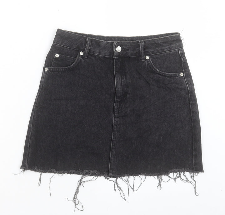 Topshop Womens Black Cotton A-Line Skirt Size 8 Button