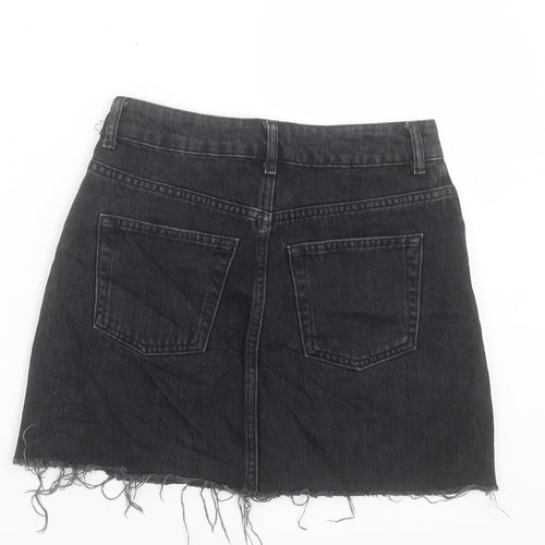 Topshop Womens Black Cotton A-Line Skirt Size 8 Button