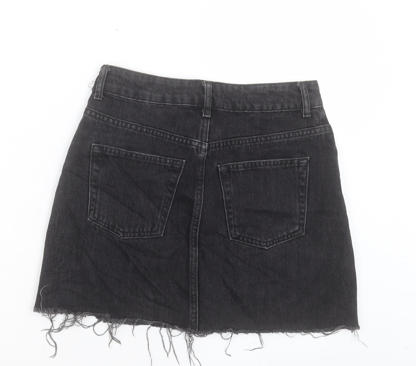 Topshop Womens Black Cotton A-Line Skirt Size 8 Button