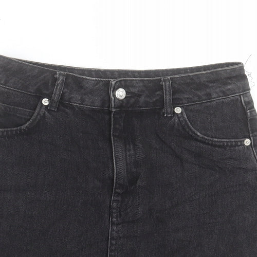 Topshop Womens Black Cotton A-Line Skirt Size 8 Button