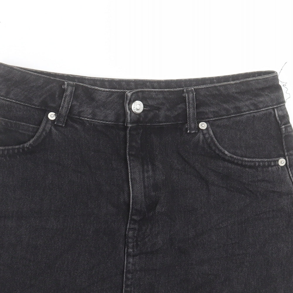 Topshop Womens Black Cotton A-Line Skirt Size 8 Button