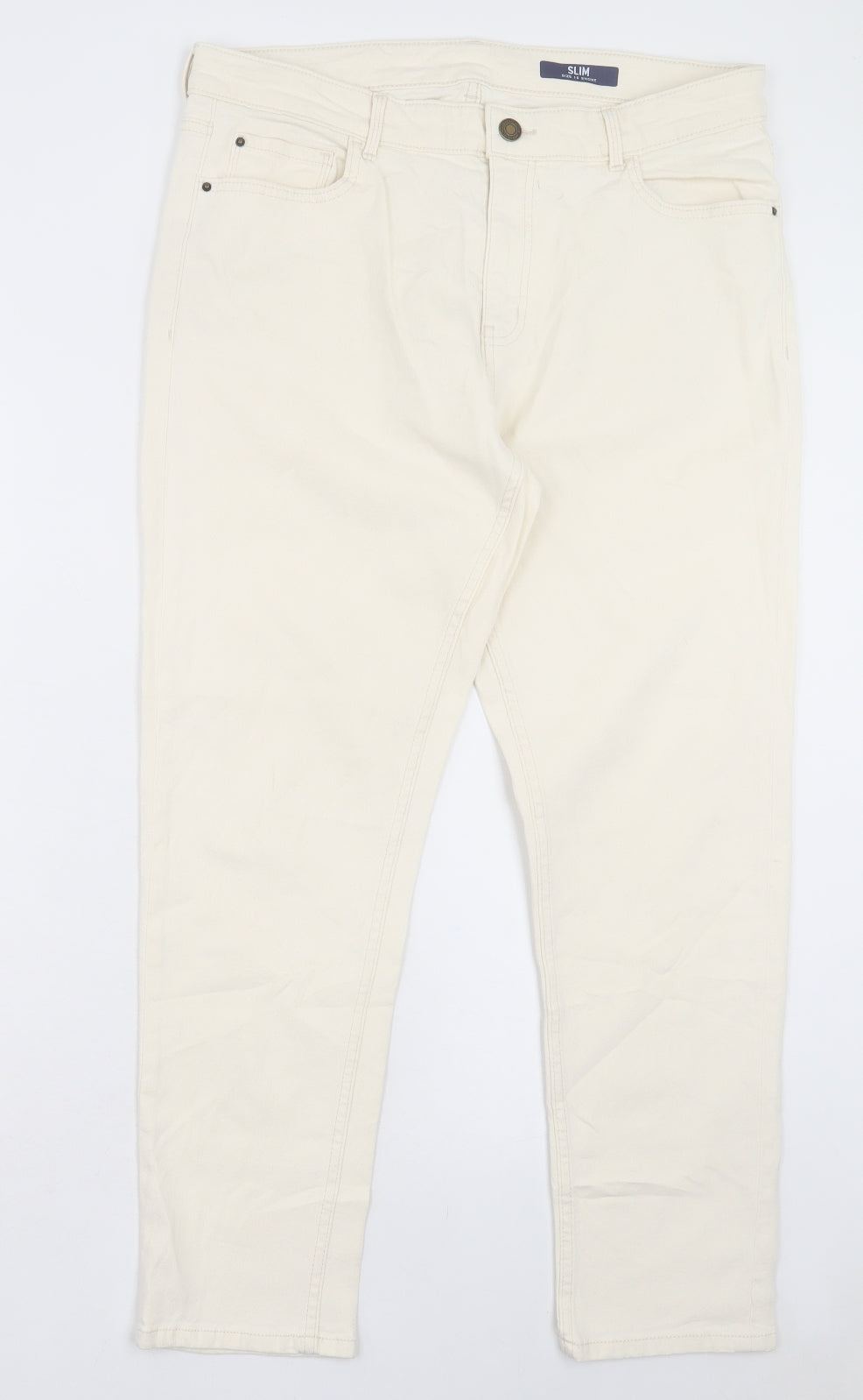 Marks and Spencer Womens Ivory Cotton Straight Jeans Size 16 L26 in Slim Button