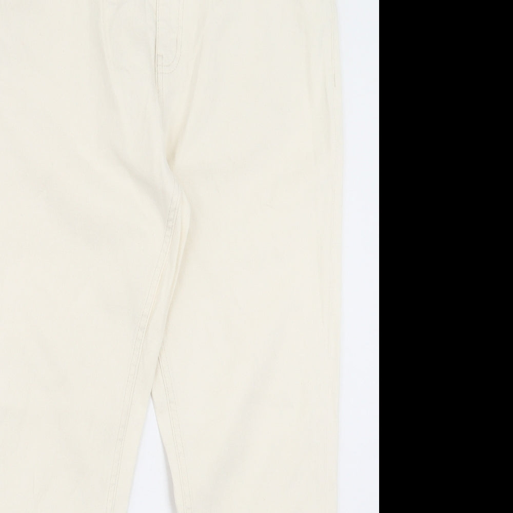 Marks and Spencer Womens Ivory Cotton Straight Jeans Size 16 L26 in Slim Button