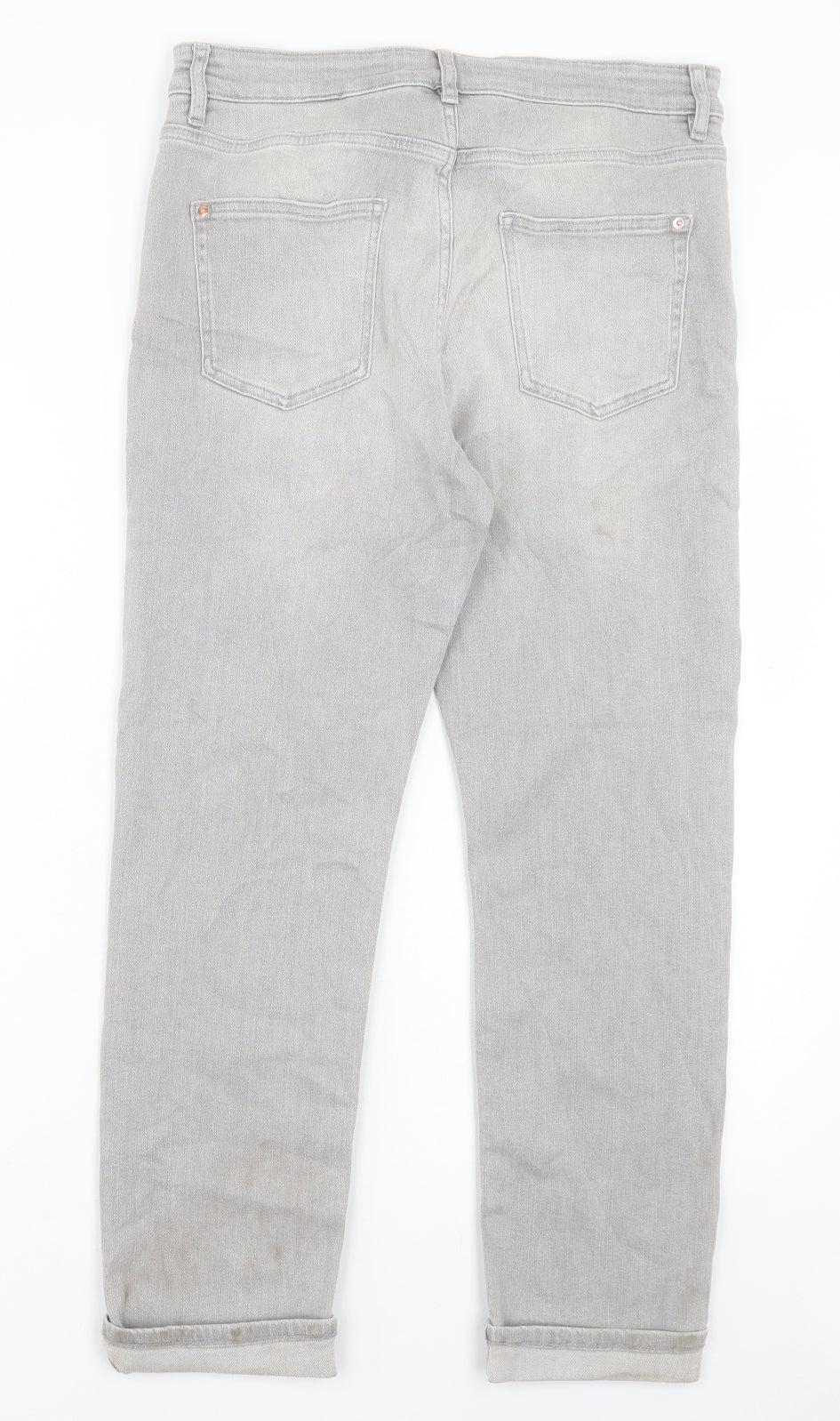 Marks and Spencer Womens Grey Cotton Boyfriend Jeans Size 14 L26 in Regular Button