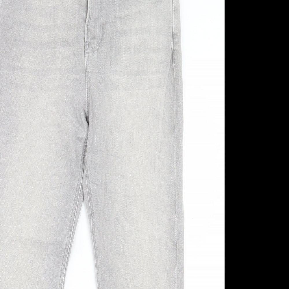 Marks and Spencer Womens Grey Cotton Boyfriend Jeans Size 14 L26 in Regular Button