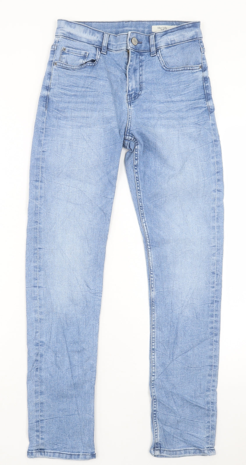 Marks and Spencer Womens Blue Cotton Straight Jeans Size 8 L28 in Slim Button