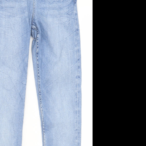 Marks and Spencer Womens Blue Cotton Straight Jeans Size 8 L28 in Slim Button