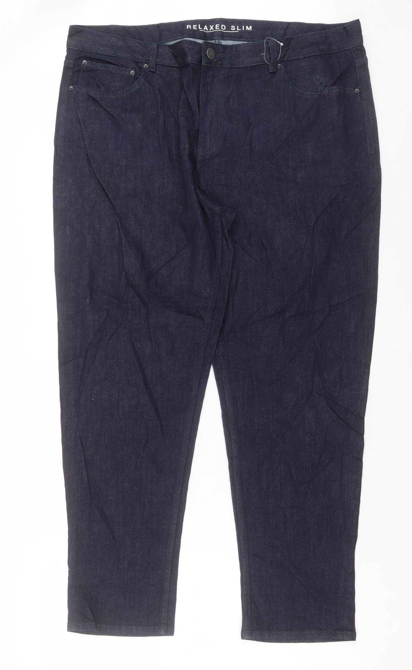 Marks and Spencer Womens Blue Cotton Straight Jeans Size 20 L30 in Slim Button - Relaxed
