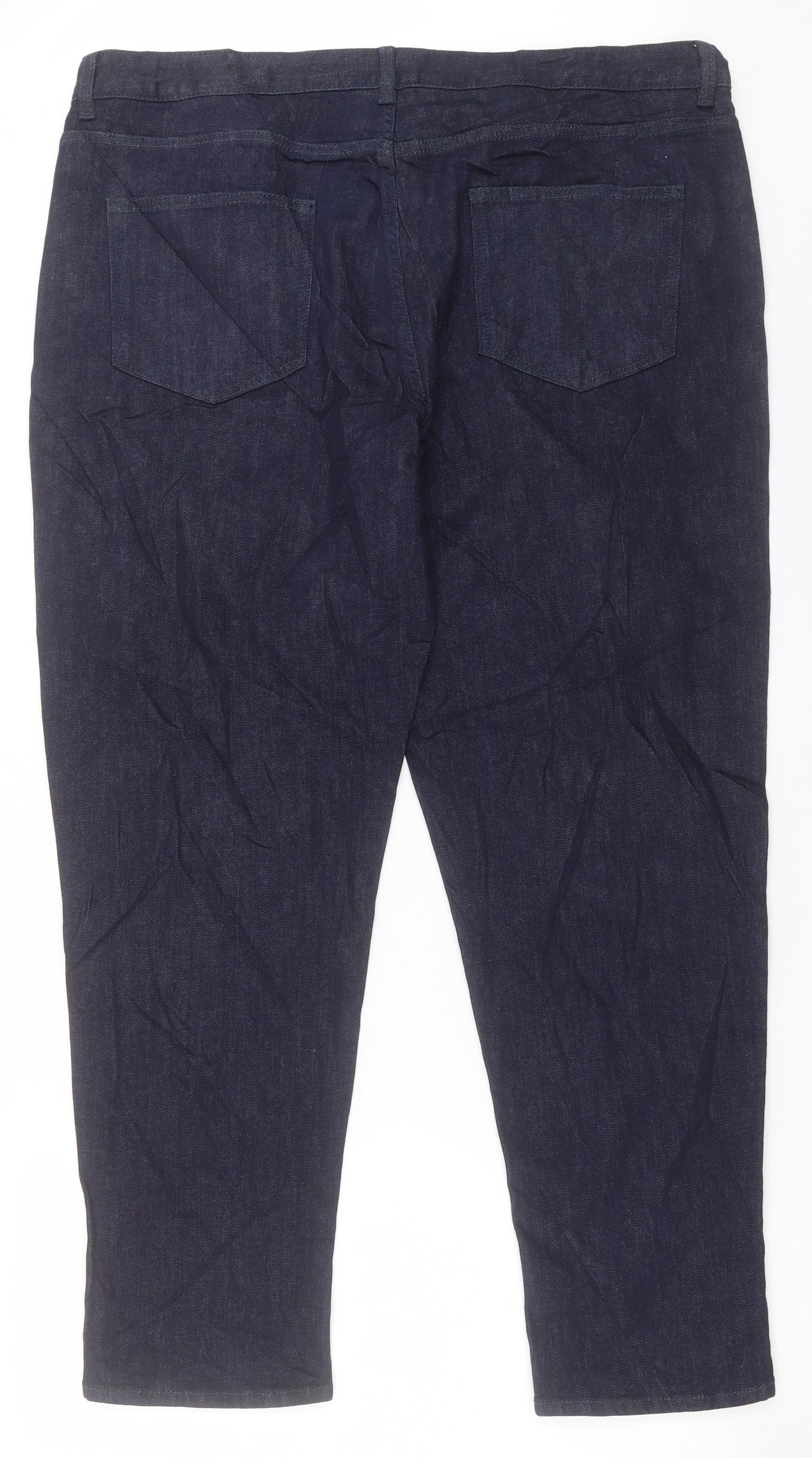 Marks and Spencer Womens Blue Cotton Straight Jeans Size 20 L30 in Slim Button - Relaxed