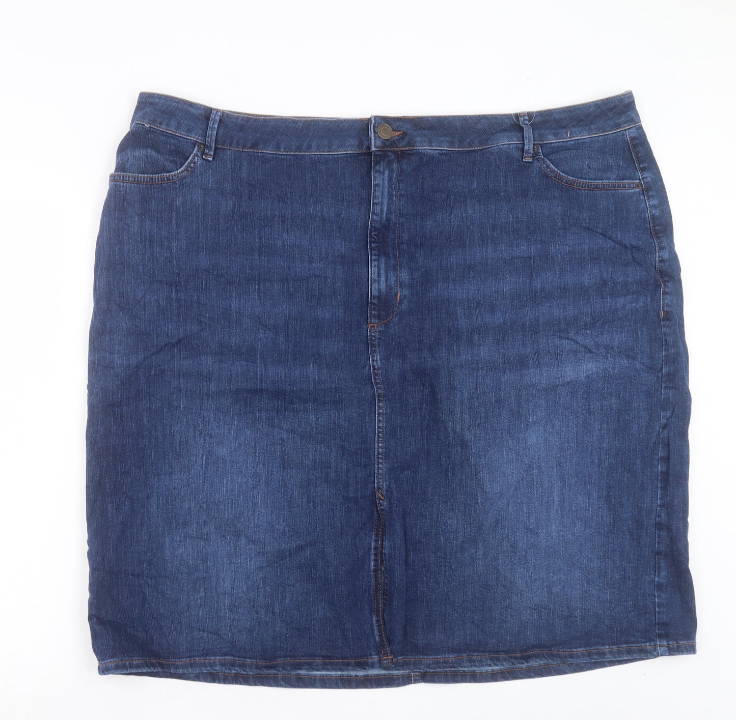 Marks and Spencer Womens Blue Cotton A-Line Skirt Size 26 Button